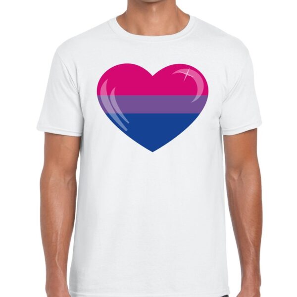 Bi hart gay pride t-shirt wit voor heren