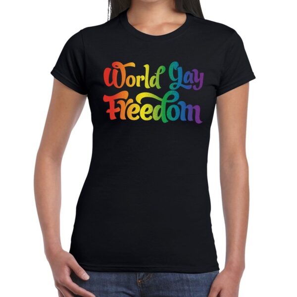 World gay freedom gaypride shirt zwart voor dames