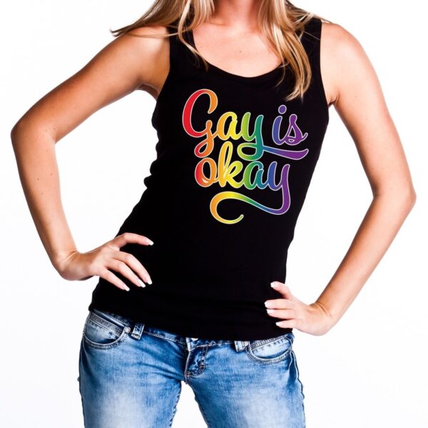 Gay is okay gaypride tanktop zwart voor dames