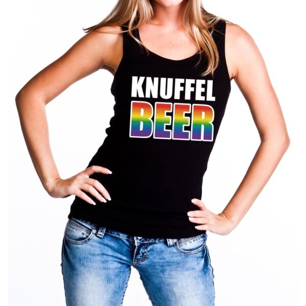 Knuffel beer gaypride tanktop zwart voor dames