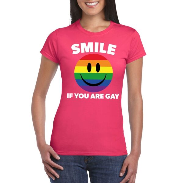 Smile if you are gay emoticon shirt roze dames