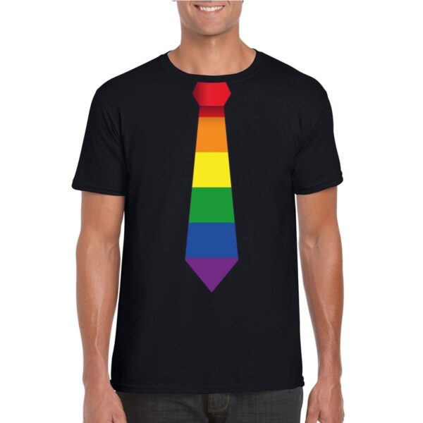 Zwart t-shirt met regenboog vlag stropdas heren