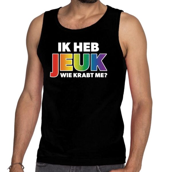 Ik heb jeuk wie krabt me? gaypride tanktop zwart heren