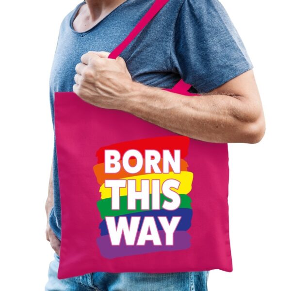 Gay pride born this way tas katoen fuchsia roze