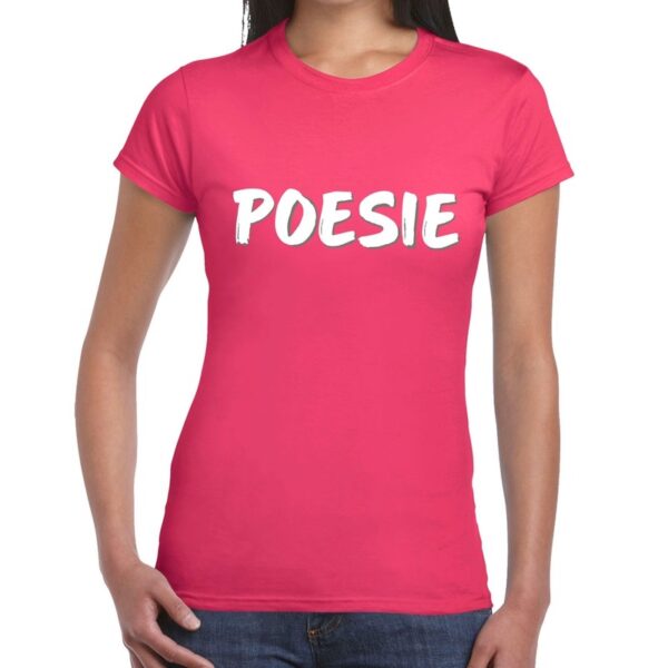 Poesie tekst t-shirt roze voor dames