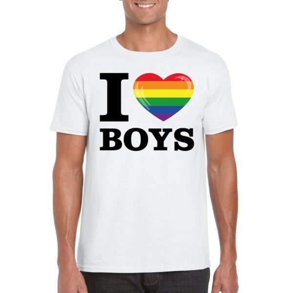 I love boys regenboog t-shirt wit heren