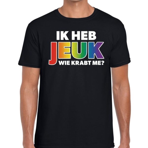 Ik heb jeuk wie krabt me regenboog gay pride shirt zwart voor he