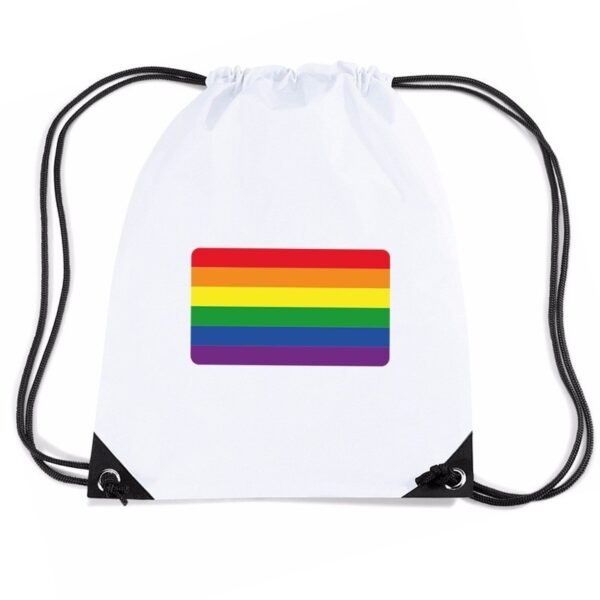 Regenboog nylon rugzak wit met Regenboog vlag