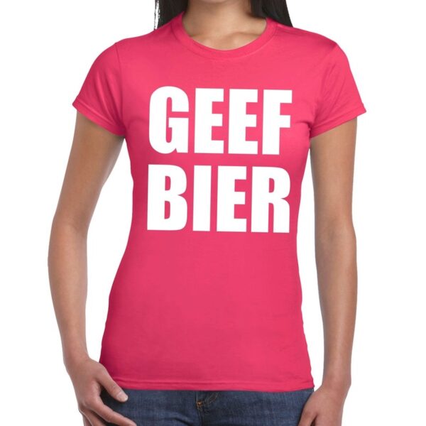 Geef Bier tekst t-shirt roze dames