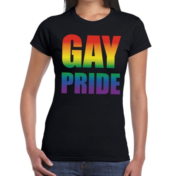 Gay pride t-shirt zwart voor dames