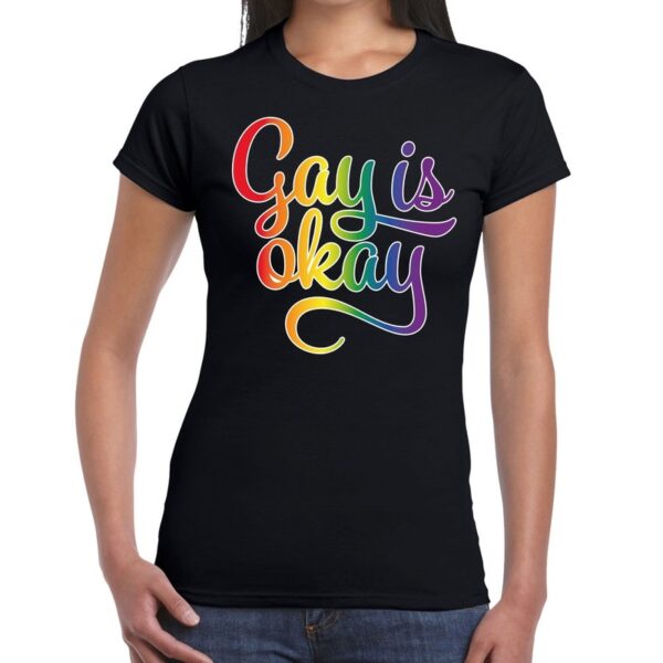 Gay is okay gay pride t-shirt zwart voor dames