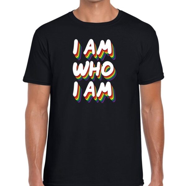 I am who i am gay pride t-shirt zwart voor heren