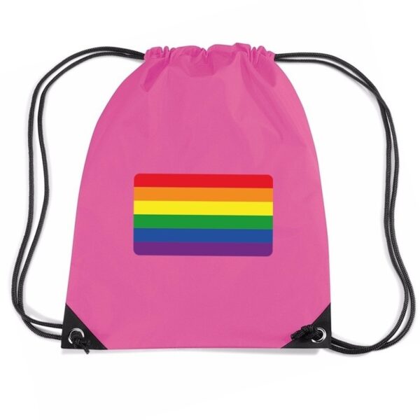 Regenboog nylon rugzak roze met Regenboog vlag