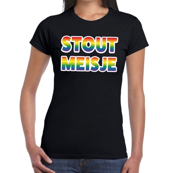 Stout meisje gay pride t-shirt zwart voor dames