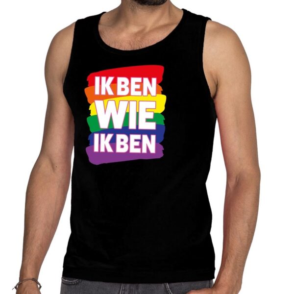 Ik ben wie ik ben gay pride tanktop/mouwloos shirt zwart heren