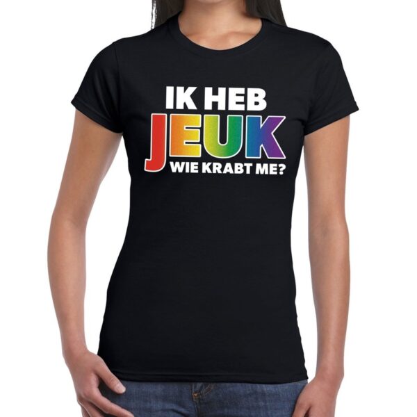 Ik heb jeuk wie krabt me gay pride t-shirt zwart voor dames