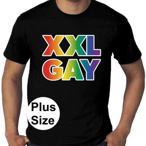 Grote maten XXL Gay regenboog gay pride t-shirt zwart heren