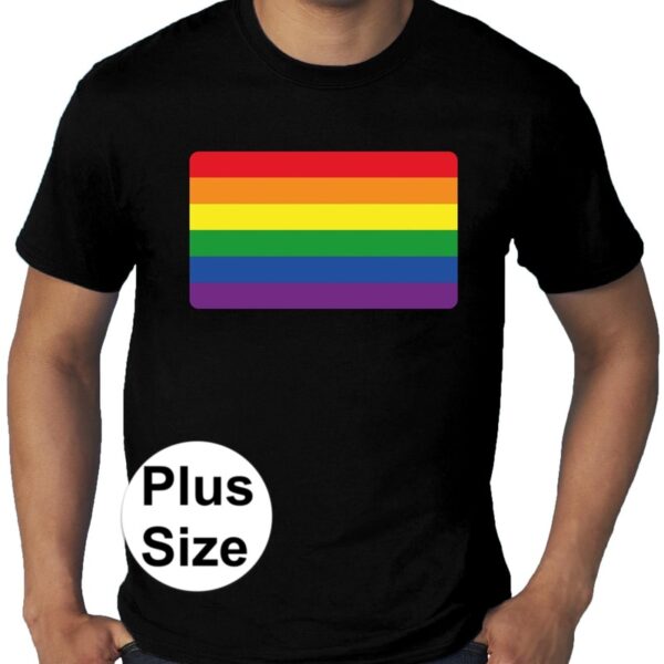 Grote maten regenboog vlag gay pride t-shirt zwart heren