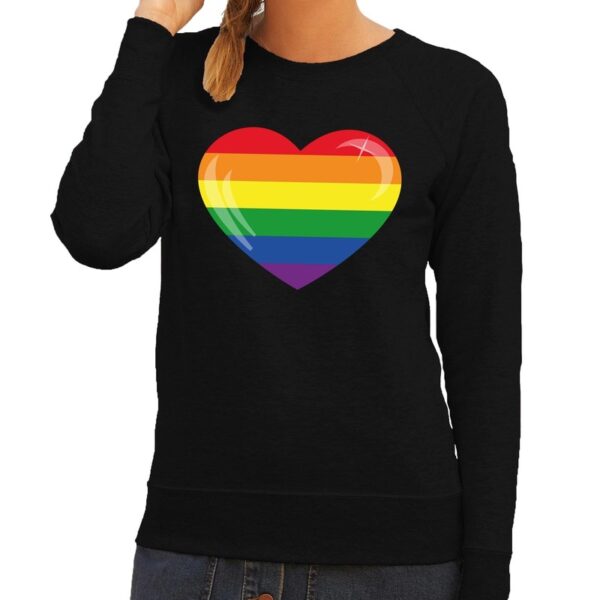 Gay pride regenboog hart sweater zwart voor dames