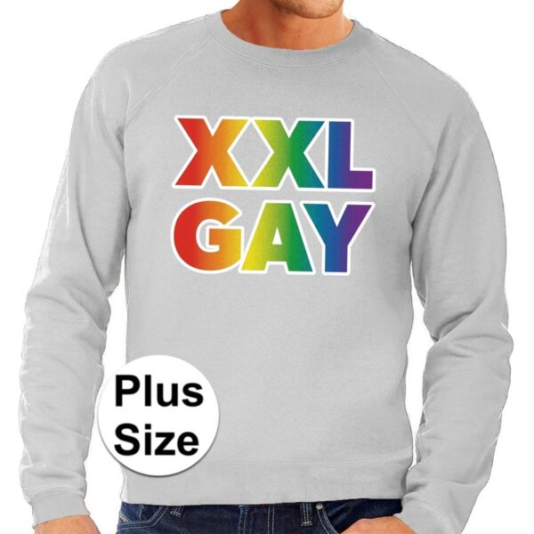 Grote maten XXL Gay regenboog sweater grijs voor heren