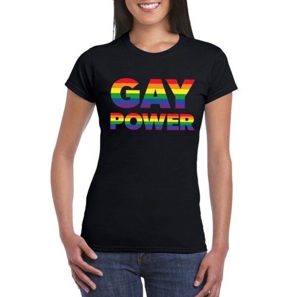 Gay power t-shirt gay pride zwart voor dames