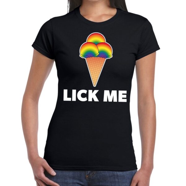 Lick me gay pride t-shirt zwart voor dames